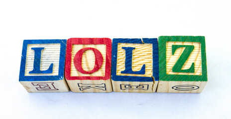 The phrase lolz visually displayed on a clear background image with copy space