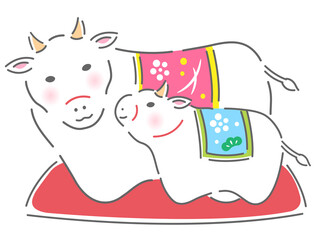 牛　親子　置物　年賀状素材