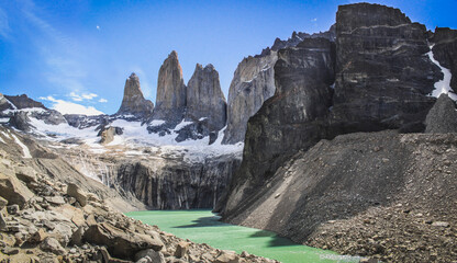View to laguna torres with the towers in the background, Torres del Paine National Park, Patagonia, Chile © Gustavo