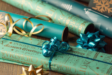 Fototapeta premium Christmas paper for gifts. Christmas decorations