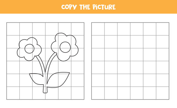 Copy the picture. cartoon flower. Logical game for kids.