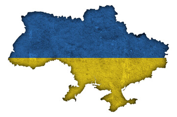 Karte und Fahne von Ukraine auf verwittertem Beton