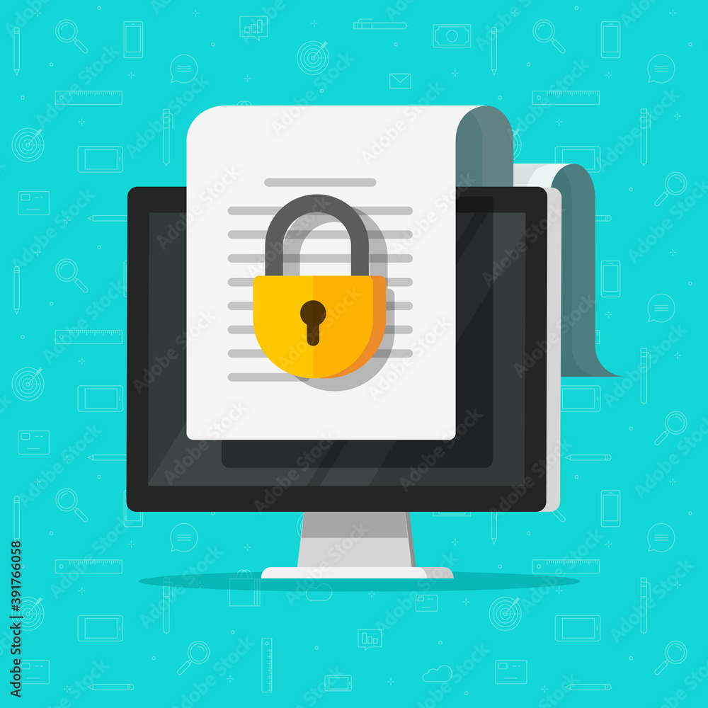 Poster locked confidential secure document online access on website with private lock on computer pc file v