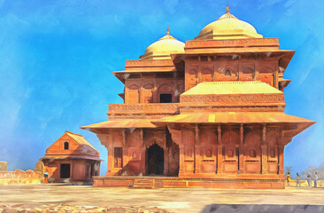 Colorful painting of Fatehpur Sikri Uttar Pradesh India