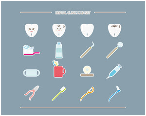 Dentist tool kit for dental treatment vector illustration in a flat design.