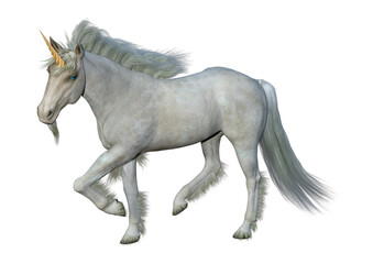 Fototapeta na wymiar 3D Rendering Fairy Tale White Unicorn on White