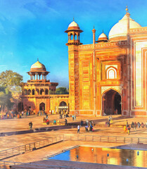 Colorful painting of Taj Mahal mosque Agra Uttar Pradesh India