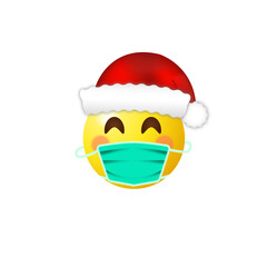 Mouth mask emoji - yellow face wearing surgical mask and christmas hat santa claus hat