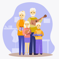 Family mom dad and children stand with gifts