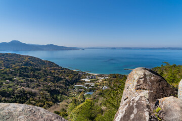 View for sea over the Mountain in Fukuoka prefecture, JAPAN.