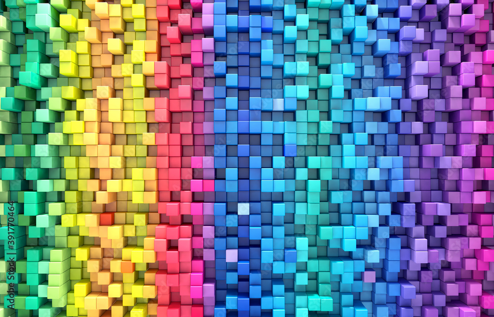 Aufkleber 3d rendering abstract background colorful cubes wall