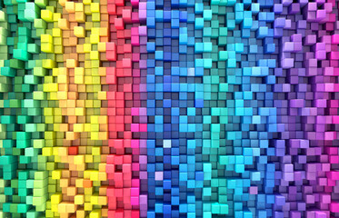 3D rendering abstract background colorful cubes wall - obrazy, fototapety, plakaty