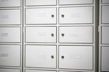 Deposit boxes at the post office.