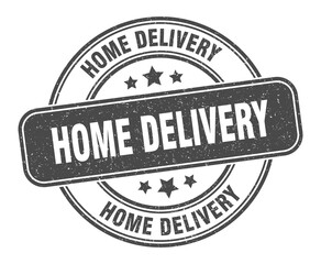 home delivery stamp. home delivery label. round grunge sign