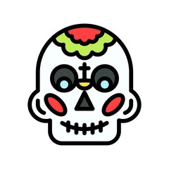 dia de los or muertos related muertos skull with teath vector with editable stroke,