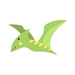 Dinosaur pterodactyl, pterosaur cute in flat style for designing dino party, children, kids holiday, dinosaurus related materials. For card, poster, wallpaper, banner. Jurassic park theme.