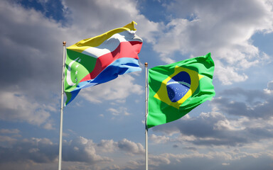 Beautiful national state flags of Brasil and Comoros.