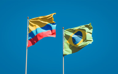 Beautiful national state flags of Brasil and Colombia.