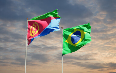 Beautiful national state flags of Brasil and Eritrea.