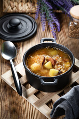 Traditional russian sour cabbage soup