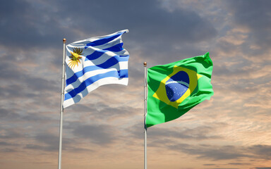 Beautiful national state flags of Uruguay and Brasil.