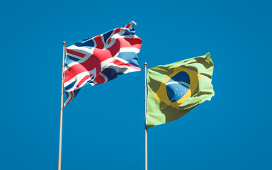 Beautiful national state flags of UK and Brasil.