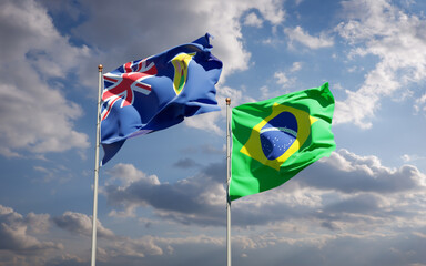 Beautiful national state flags of Turks and Caicos Islands and Brasil.