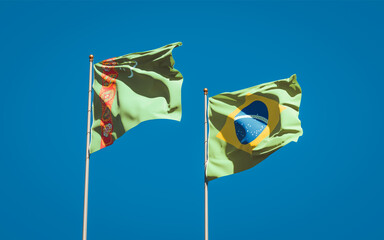 Beautiful national state flags of Turkmenistan and Brasil.