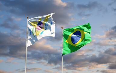 Beautiful national state flags of United States Virgin Islands and Brasil.