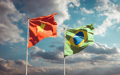 Beautiful national state flags of Vietnam and Brasil.