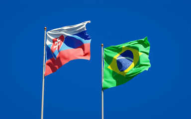 Beautiful national state flags of Slovakia and Brasil.
