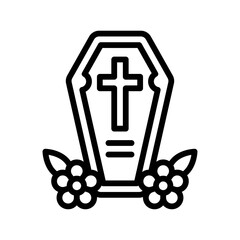 dia de los or muertos related muertos coffin with flowers and cross sign vector in lineal style,