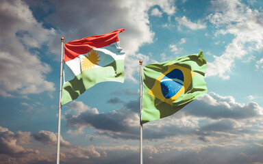 Beautiful national state flags of Kurdistan and Brasil.