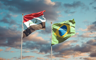 Beautiful national state flags of Iraq and Brasil.