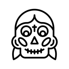 dia de los or muertos related muertos skull with teath vector in lineal style,