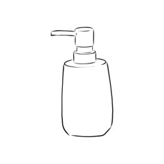 Hand drawn doodle White cosmetic bottle. Black stroke, simple line. Vector illustration isolated on white background. soap dispenser vector sketch illustration