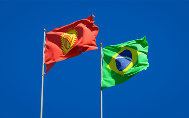 Beautiful national state flags of Kyrgyzstan and Brasil.