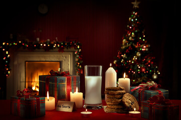 close up view of glass of milk with cookies on color back