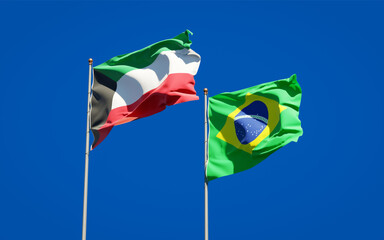 Beautiful national state flags of Kuwait and Brasil.