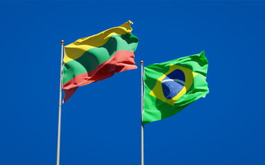 Beautiful national state flags of Lithuania and Brasil.