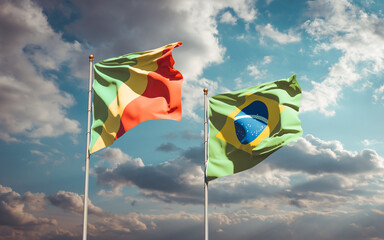 Beautiful national state flags of Republic of the Congo and Brasil.
