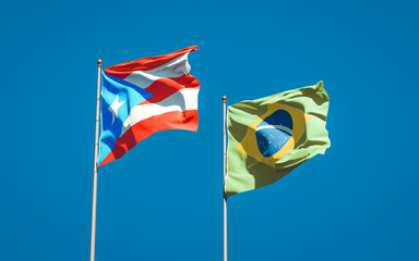 Beautiful national state flags of Puerto Rico and Brasil.