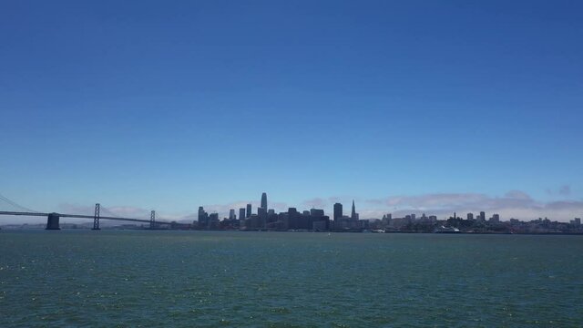 San Francisco – Oakland Bay City Skyline Bridge California Drone View