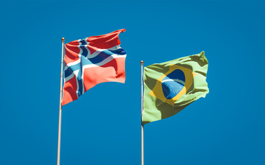 Beautiful national state flags of Norway and Brasil.