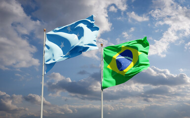 Beautiful national state flags of Federated States of Micronesia and Brasil.