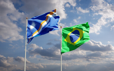 Beautiful national state flags of Marshall Islands and Brasil.