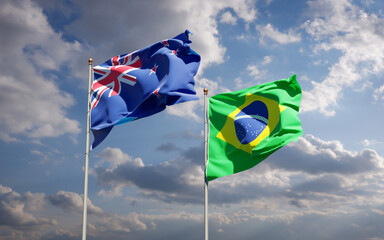 Beautiful national state flags of New Zealand and Brasil.