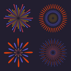 Vector abstract colorful Fireworks On Dark Background. Firework show for new year, xmas, birthday, carnival and holiday.