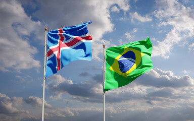 Beautiful national state flags of Iceland and Brasil.