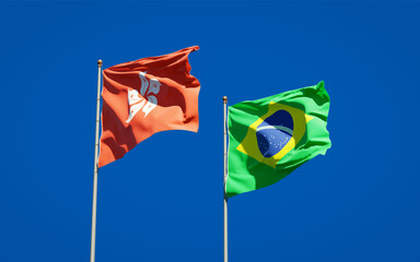 Beautiful national state flags of Hong Kong HK and Brasil.